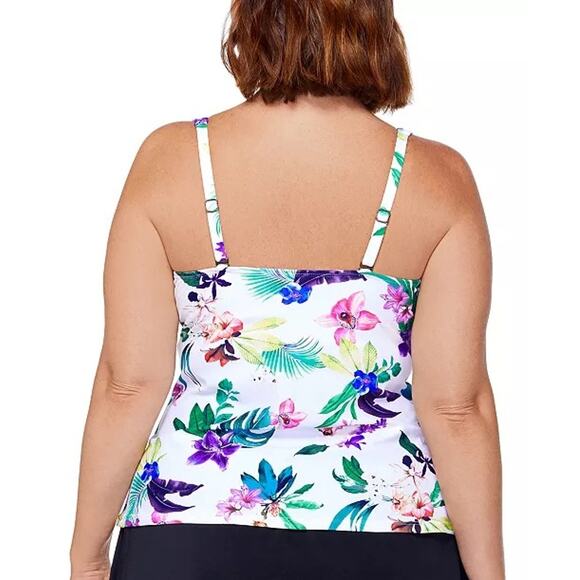 Island Escape Floral Printed Monterey Underwire Shirred Tankini Swim Top 20W - Picture 2 of 6